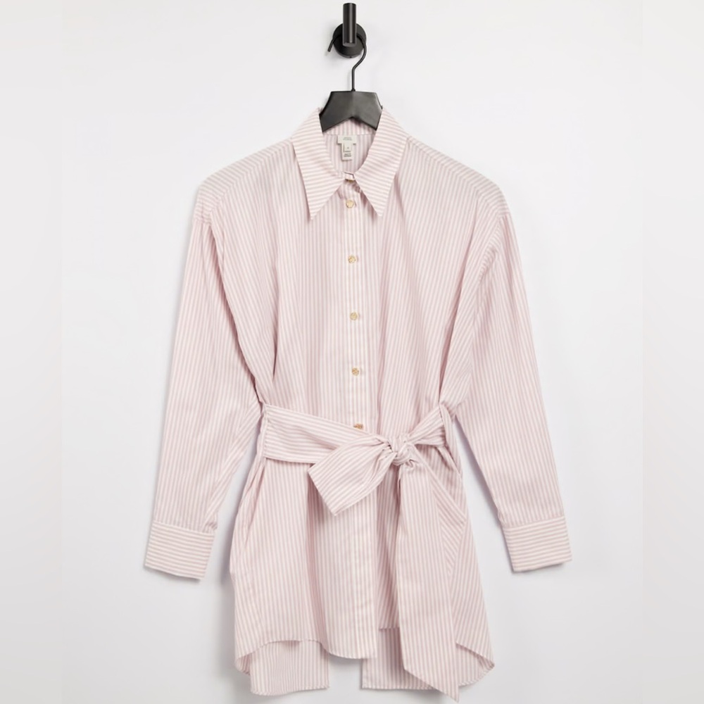 River Island Open Back Pink and White Striped Shirt